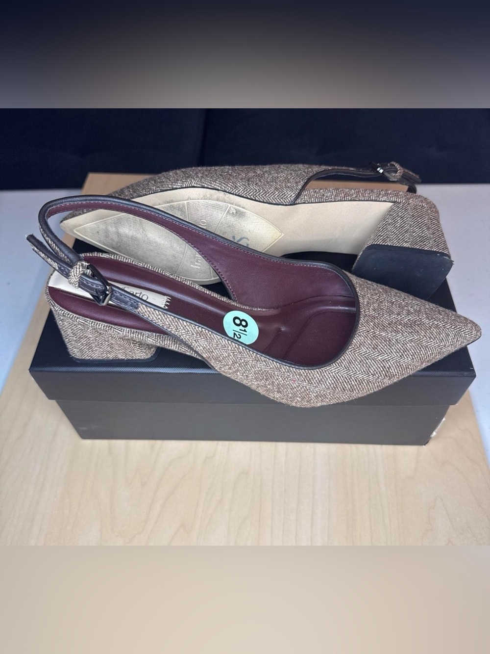 Franco Sarto Women's Brown Herringbone Slingback Heels Size 8.5
